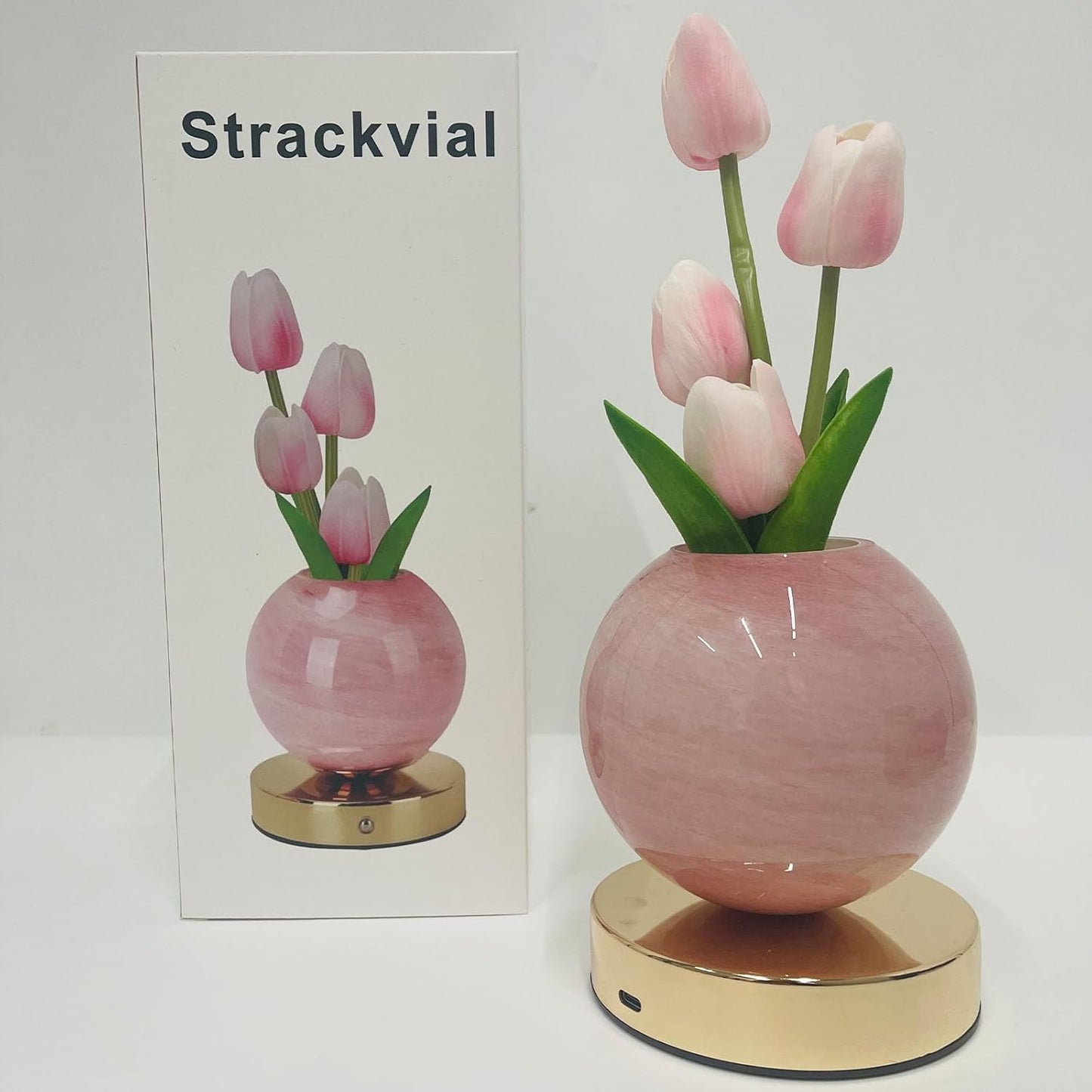 Tulip Table Lamp, Rechargeable Cordless Touch Dimming Artificial Tulip Flower Desk Lamp, LED Flower Bedside Night Light Romantic Gifts for Girl Women Mom (Pink)