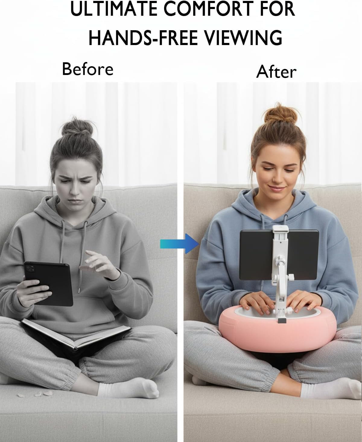 Tablet Pillow Stand, Compatible with 5"-12.9" Kindle, Ipad, Phone/Tablet, Google, Samsung, 360° Rotating Phone Holder for Bed, Soft Plush Fabric, Detachable Bowl, Reading and Relaxation on Bed, Pink